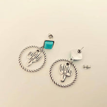 Load image into Gallery viewer, Western Style Sunflower Pendant Post Earrings: Cactus
