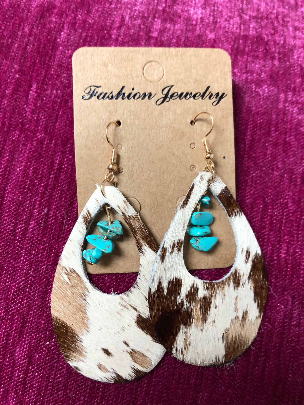 Turquoise and hair on hide earrings