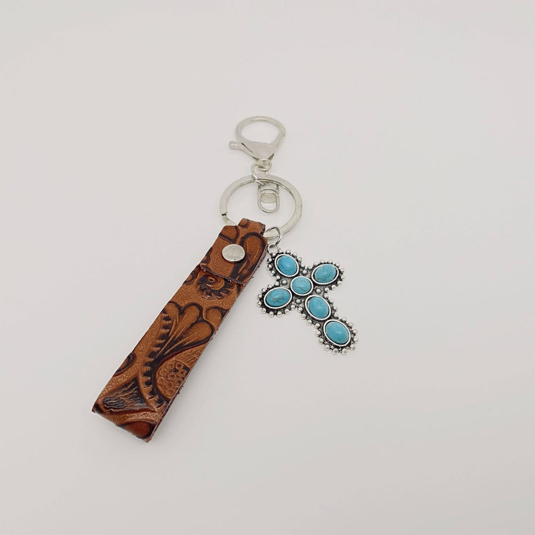 Leather Western Style Keychains Turquoise Pendant Key Chain: 3#