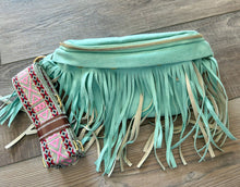 Load image into Gallery viewer, Suede Fringe Purse with Removable Strap: Teal
