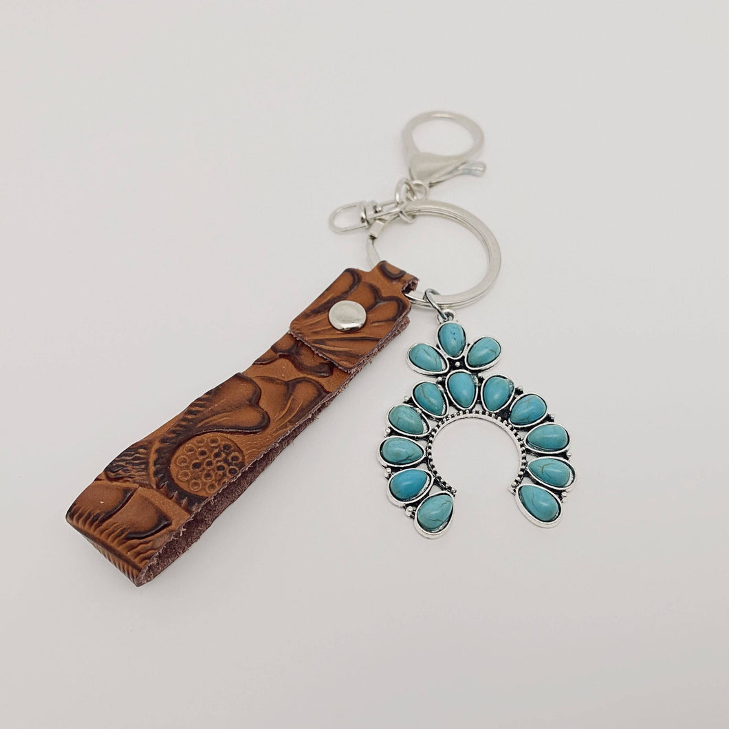 Leather Western Style Keychains Turquoise Pendant Key Chain: 1#